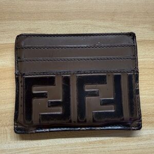 Fendi Dark Brown Logo Embossed Leather Card Holder
